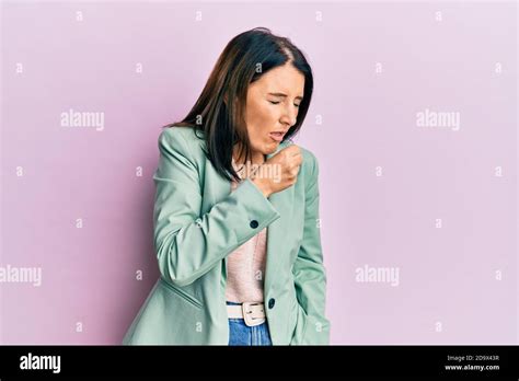 Middle Age Brunette Woman Wearing Casual Clothes Feeling Unwell And