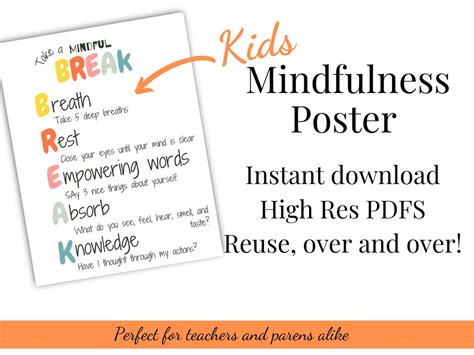 Kids Mindfulness Poster Teacher Classroom Mindfulness Artwork Digital ...