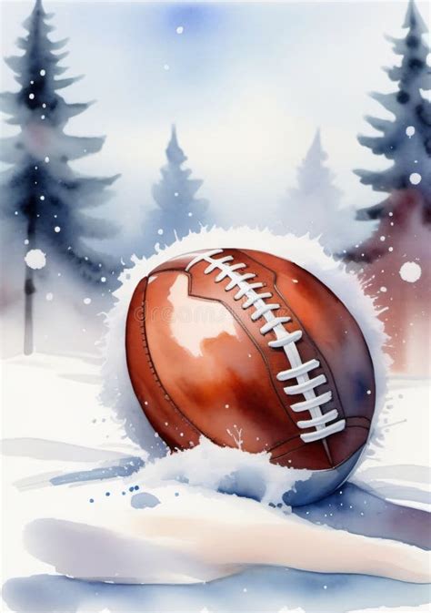 A Football Ball in the Snow with Trees in the Background. Generative AI ...