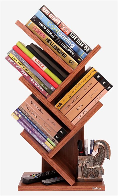 Madhuran Engineered Wood Wall Mounted Cum Free Standing Books Magazine Stands Racks Holder Teak