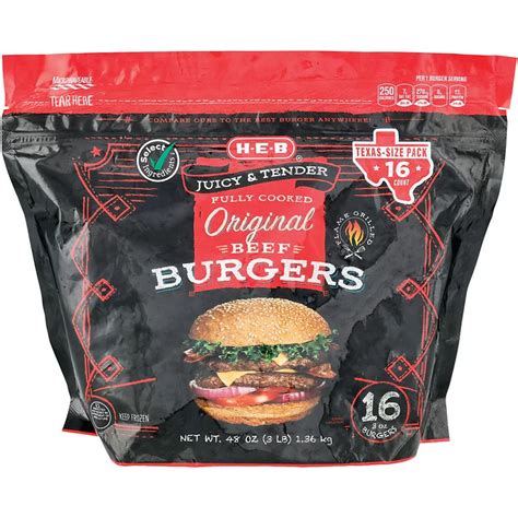 H E B Fully Cooked Original Burgers Club Pack Shop Meat At H E B