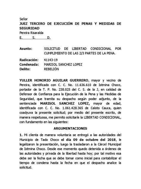 Solicitud De Libertad Condicional Pdf Castigos Prisión