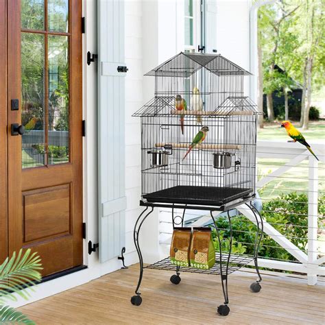 Yaheetech Large Bird Cage Triple Roof Top Rolling Parrot Cage Budgie ...