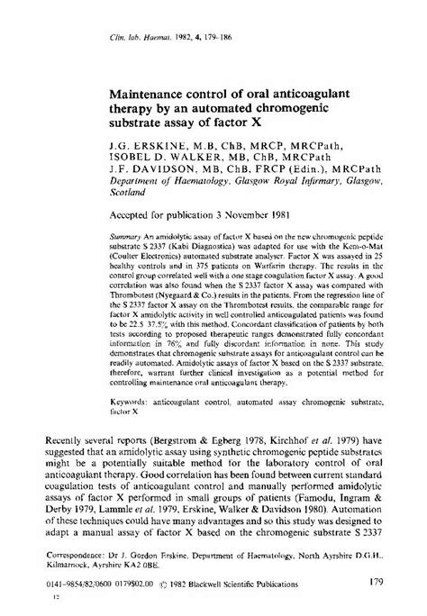 Pdf Maintenance Control Of Oral Anticoagulant Therapy By An Automated