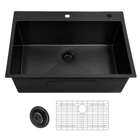 Glacier Bay 33 In Drop In Single Bowl 18 Gauge Black Stainless Steel Kitchen Sink Acs3322a1tb