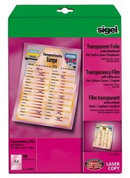 Sigel LF651 Farb Laser Kopier Folie transparent selbstklebend 150µm