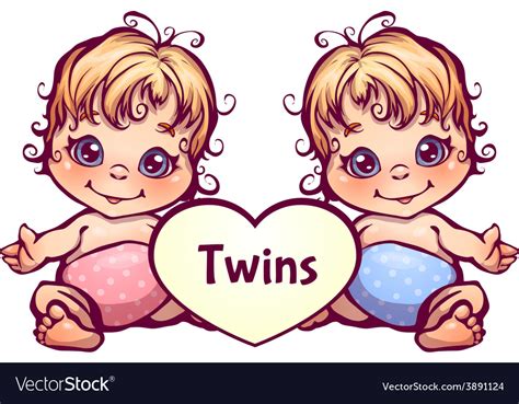 Cartoon little baby twins Royalty Free Vector Image