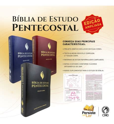 Bíblia De Estudo Pentecostal Grande Edição Global Capa Luxo Azul Cpad