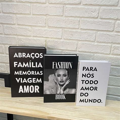 Conjunto Caixa Livro Fake Decorativa 3 Peças Memoórias Familia Amor