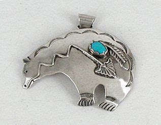 Native American Bear Pendant Navajo Sterling Silver And Turquoise