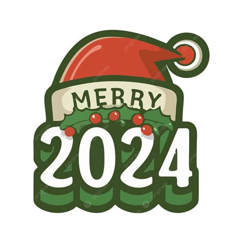 Merry Christmas 2024 Hand Drawn Sticker Cap Vector Transparent