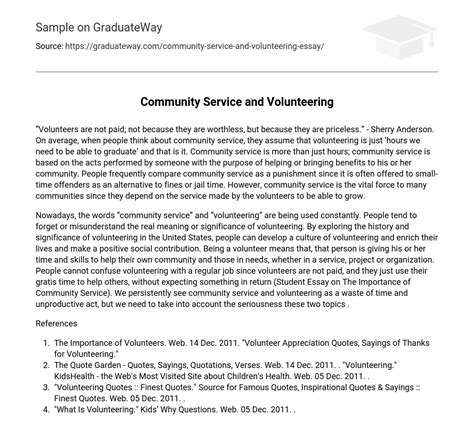 ⇉community Service And Volunteering Essay Example Graduateway