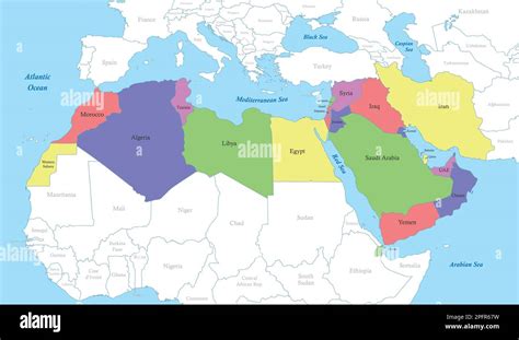 Political Color Map Of Mena Region With Borders Of The States Middle