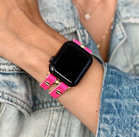 Hot Pink Leather Apple Watch Band 40mm 41mm 38mm 42mm 44mm 45mm Women Iwatch Strap Bracelet