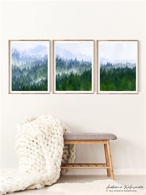 Forest Printable Wall Art Set Of Watercolor Evergreen Trees Painting