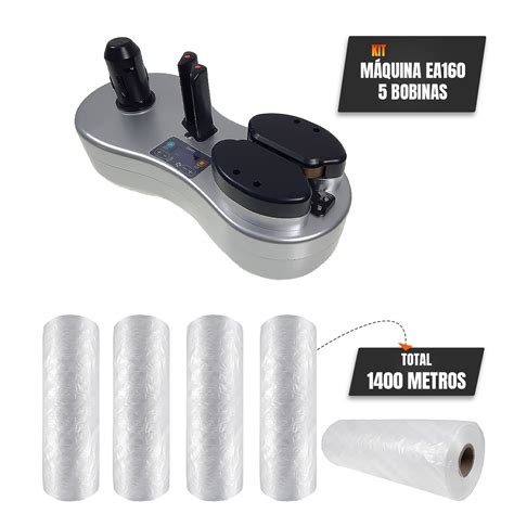 KIT MAQUINA ALMOFADA DE AR PLASTICO BOLHA 12M MIN EA160 5 BOBINAS