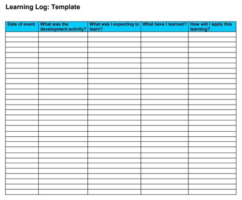 Learning Log Templates 16 Free Printable Word Excel And Pdf Formats