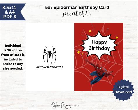 5x7 Spiderman Birthday Card Printable 85 X 11 And A4 Pdfs Png