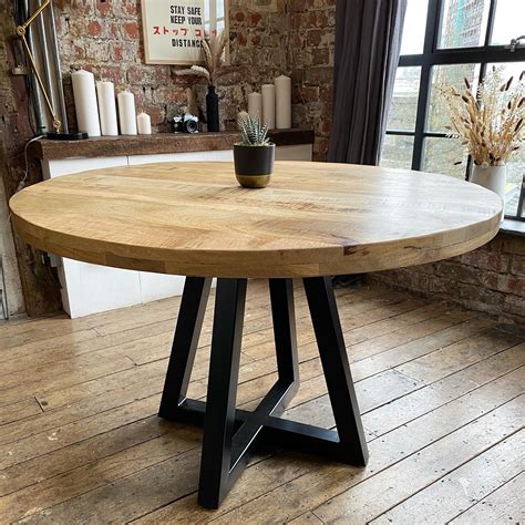 Ida Luxury Round Solid Mango Wood Industrial Dining Table With Etsy