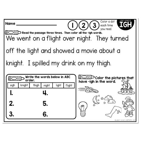 Igh Long Vowel Phonics Mats 1st Grade Lucky Little Learners