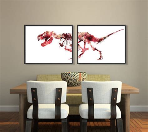 Art Print Watercolor Dinosaurs Bones Watercolor Trex Painting Etsy