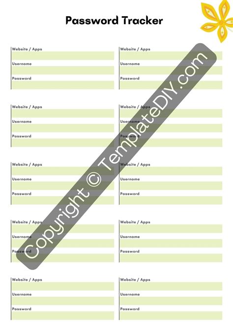 Password Tracker Template Printable in PDF, Word, Excel