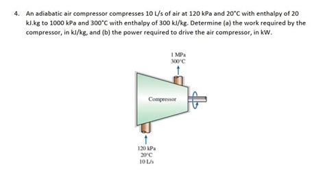 Solved An Adiabatic Air Compressor Compresses 10 L S Of Air Chegg