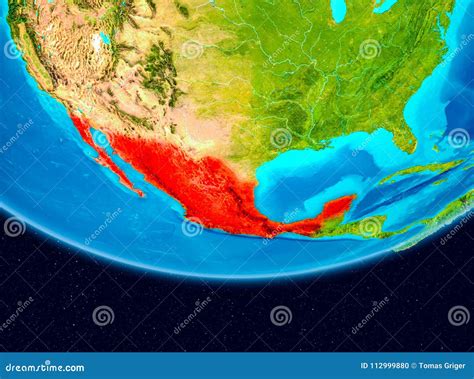 Satellite View Of Mexico In Red Stock Illustration Illustration Of