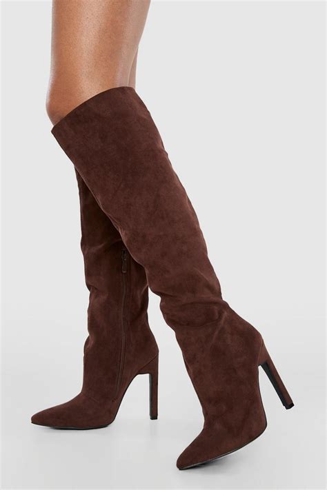 Skinny Block Heel Pointed Toe Knee High Boots Boohoo Uk