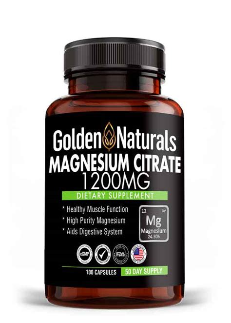 Magnesium Citrate Supplement 100 Capsules Golden Naturals