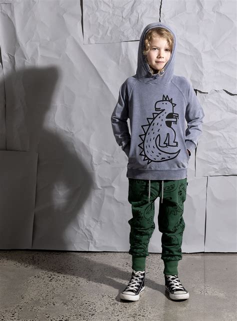 Minti Sketched Dino Hood Midnight Wash Clothing Boy Boys Crews