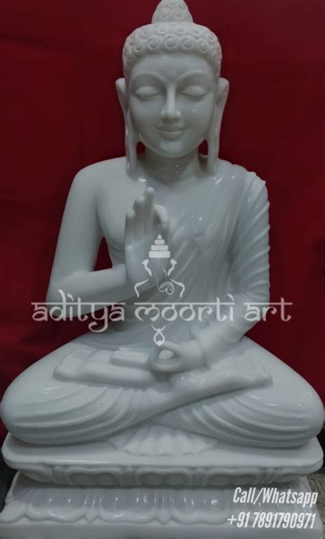 Handmade Ashirwad Mudra White Marble Buddha Statue Size Dimension