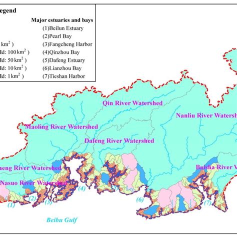 Map Of Watersheds And River Networks With The Five Level Threshold In