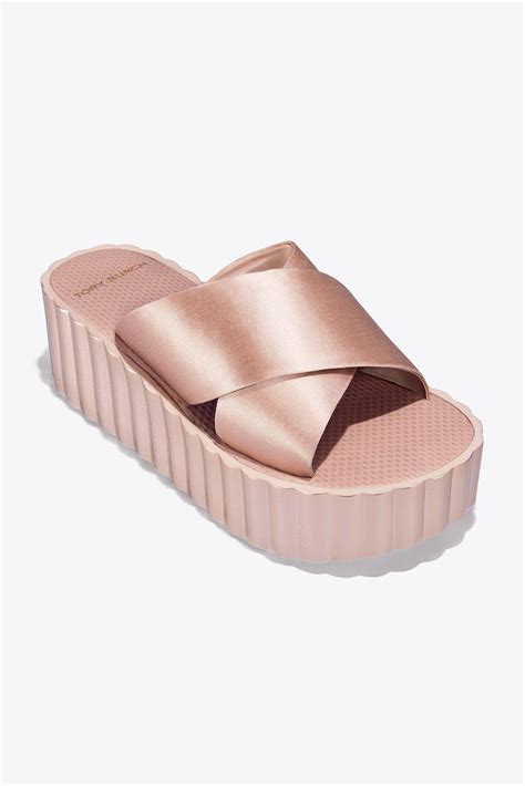 Tory Burch Satin Scallop Wedge Sandals In Pink Lyst