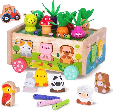 KMTJT Montessori Wooden Toys (1-3 Years), Shape Sorting, Animal Farm ...