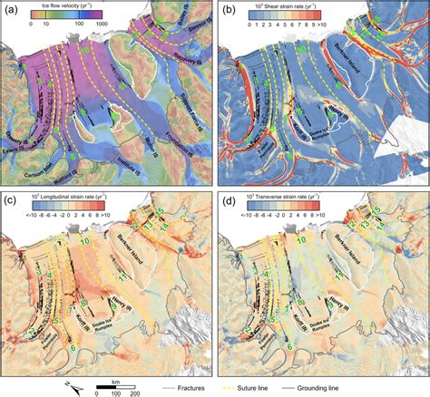 Fracture map of the Filchner–Ronne Ice Shelf (FRIS) overlaid on (a) the... | Download Scientific ...