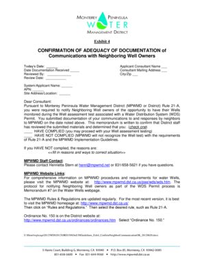 Fillable Online MPWMD EXHIBIT 4 CONFIRMATION OF ADEQUACY OF Fax