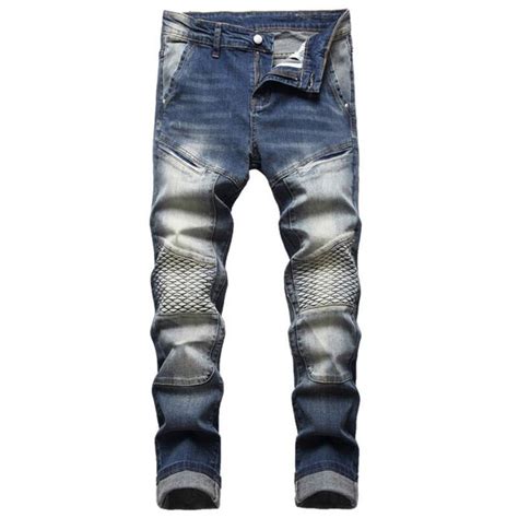 Mens Designer Straight Leg Jeans Stylish Stretch Slim Fit Patchwork