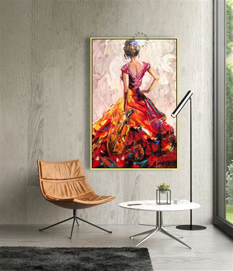 Lady With Violin Oil Painting Girl Large Musician Abstract Painting