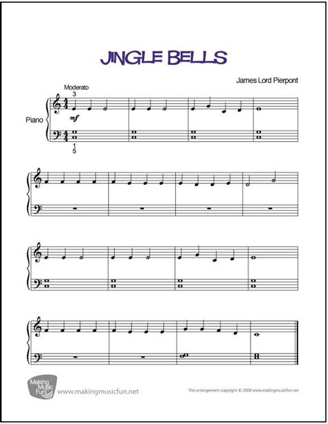 Jingle Bells | Sheet Music for Easy Piano (Digital Print) Free Printable Sheet Music, Free Sheet ...