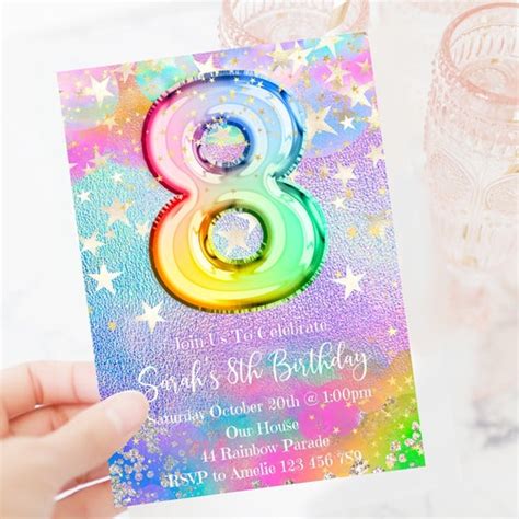 8th Birthday Invitation Editable Pink Glitter Birthday Etsy