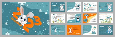 Kalender Met Symbool Van De Jaar Haas Of Konijn Schattig Weinig