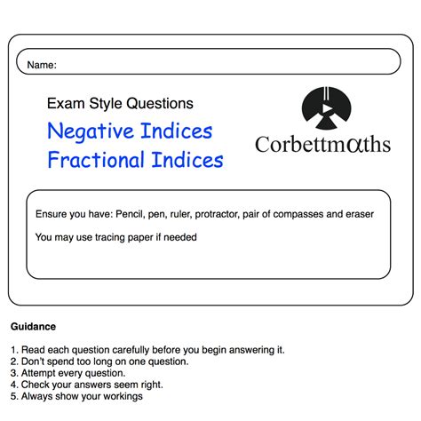Negative Indices Practice Questions Corbettmaths