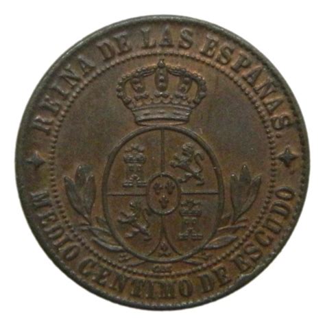 1868 OM ISABEL II 1 2 CENTIMO DE ESCUDO JUBIA Monedalia Es