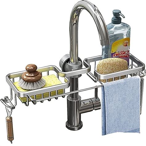 Sponge Holder Over Faucet Kitchen Sink Caddy Organizer Space Aluminum