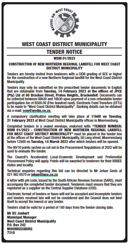 Construction Of New Northern Regional Landfill For West Coast District