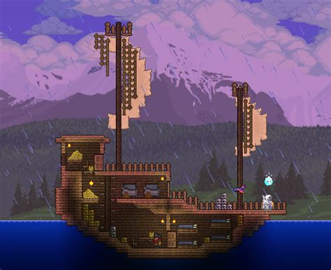 I made a pirate ship, trying to pretty up my late game housing : Terraria