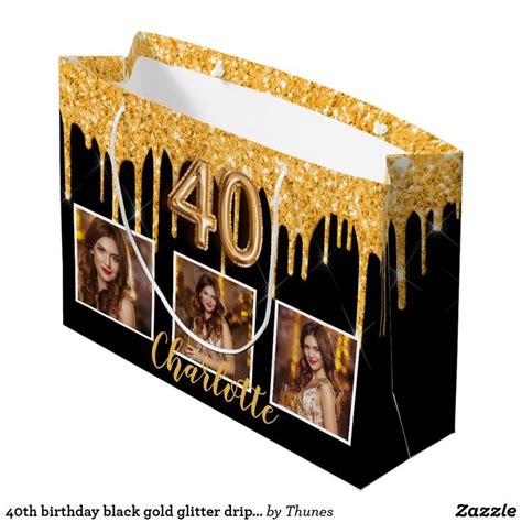 40th Birthday Black Gold Glitter Drips Photo Large T Bag Zazzle 40th Birthday Party For