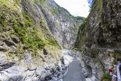 Panoramic picture of narrow Taroko gorge in the Taroko National Park on ...