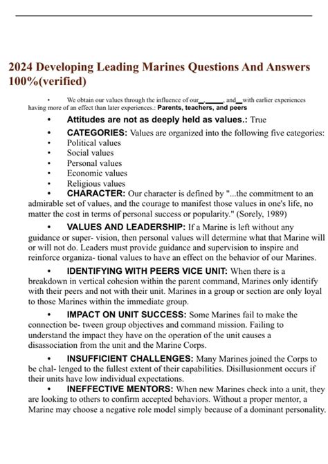 Developing Leading Marines Exam 2024 Questions Answers 100 Correct